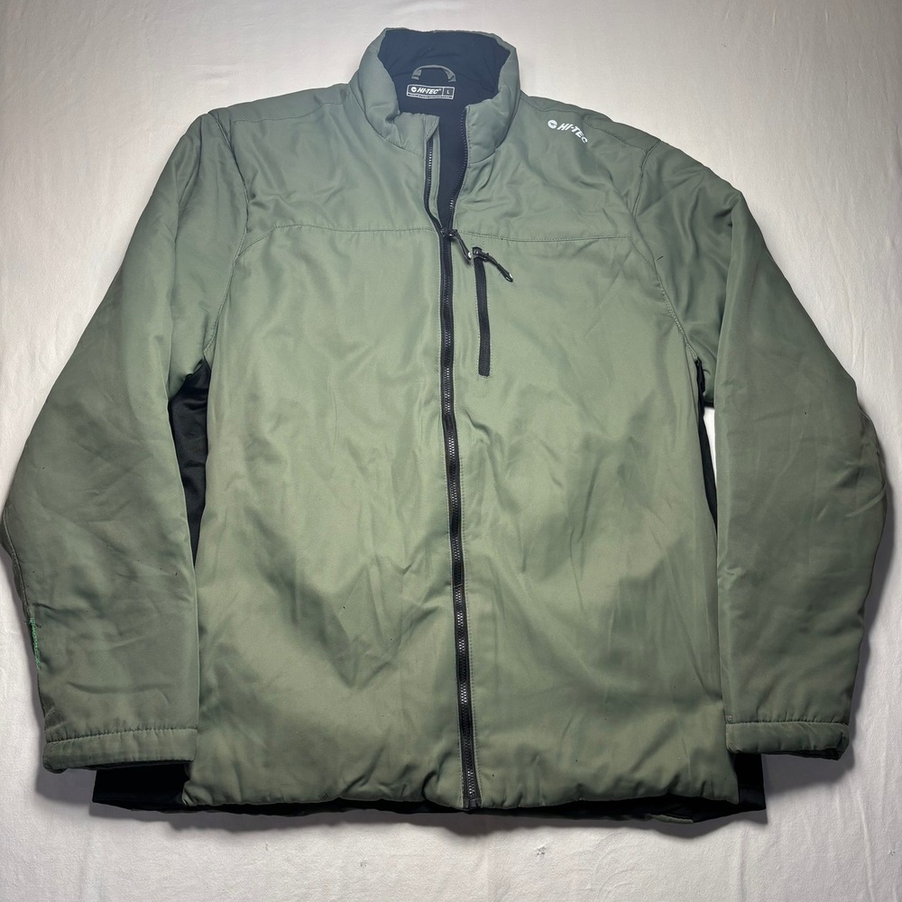 Hi-Tec Jacket Mens Large Green Full Zip Mock Neck Lightweight Outdoors Fleece